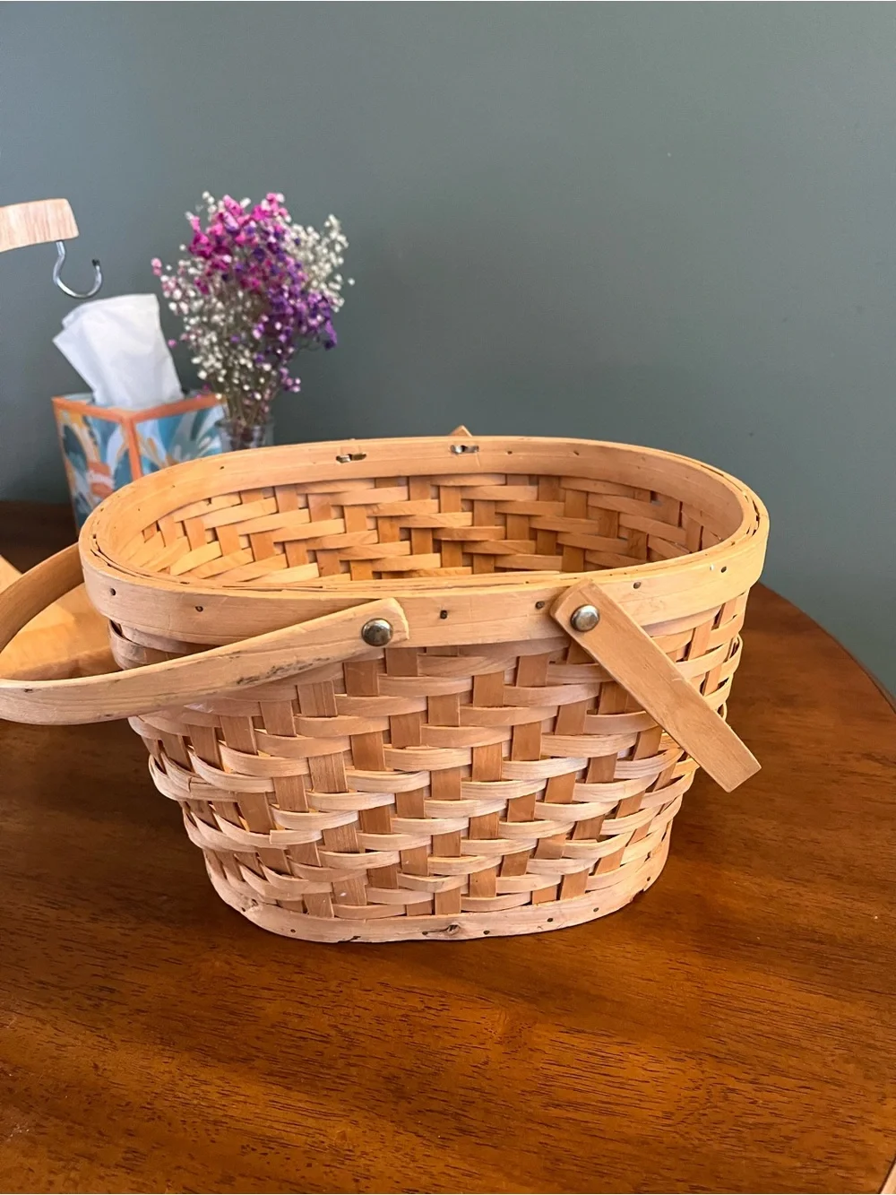 Woven Wood Market Basket in Natural Light Brown